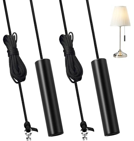 2PCS Bathroom Light Pull Cord 150cm Nylon Pull Switch Cord Extension | Heavy Duty Light Pull String with Alloy Handle for Bathroom Toilet Ceiling Light Fan Switch, Anti-Rust & Ergonomic,Black.