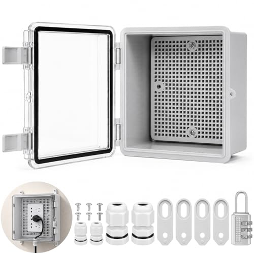 Caja Estanca Exterior, 15x15x9cm Caja Eléctrica Exterior de Conexiones en Plástico ABS IP67 con Cerradura y Accesorios de Montaje, Armario Eléctrico para Interiores Y Exteriores