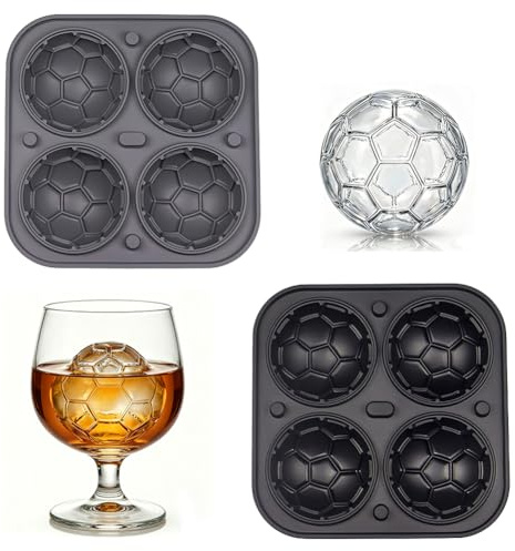 Set Da 2 Stampi Per Cubetti Di Ghiaccio a Forma Di Pallone Da Calcio, Stampi In Silicone Per Ghiaccio Sferico e Cioccolato, Per Raffreddare Cocktail e Bevande a Base Di Whisky(Grigio Nero)