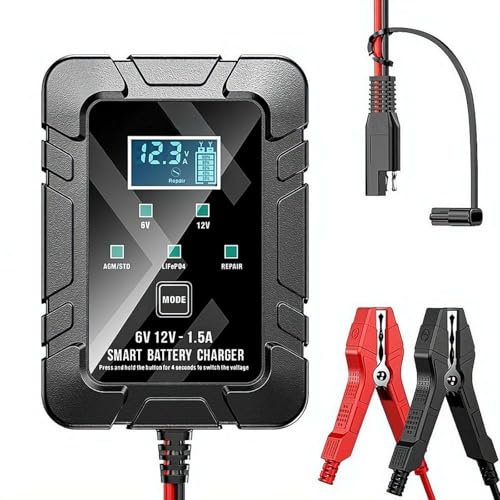1.5A 6V/12V Smart Battery Charger – Automatic Maintainer,2027 New Smart Trickle Charger for Car,Automotive Battery Maintainer Trickle Chargers with Temperature Compensation for Car Truck Motorcycle