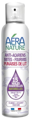 Aera Nature - Spray Anti Acariens, Punaises de Lit et Mites - Élimine, Assainit, Parfume - Fabrication Française - 125 ml - +800 Pulvérisations