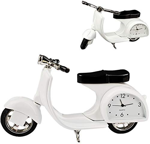 alles-meine.de GmbH kleine - Tischuhr/Miniatur - Uhr - Motorrad - Roller/Motorroller - aus Metall - 11,5 cm - batteriebetrieben - Analog - Batterie - weiß - Zahlen Stehuhr / ..