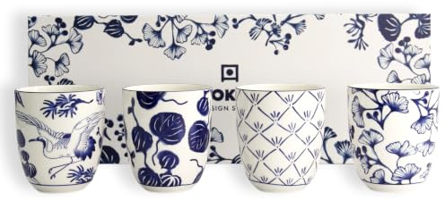 TOKYO design studio Flora Japonica Lot de 4 tasses à thé - En porcelaine - Style Yunomi - Coffret cadeau décoratif - Passe au micro-ondes et au lave-vaisselle - 12 ml chacune