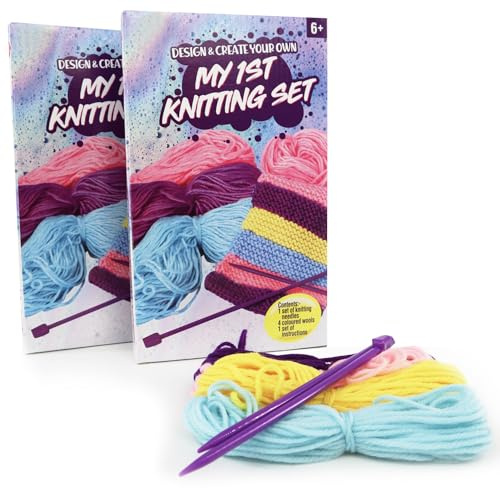 D.A.Y. Republic My 1st Knitting Set, Design and Create Your Own, Perfect for Beginners and Children, Kit Includes Instructions, Coloured Wool and Needles (2 Pack)