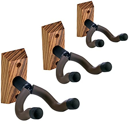 Juego de 3 soportes de pared para guitarra, de madera dura de color cebra, para colgar en la pared guitarras acústicas, eléctricas, bajos, banjos, mandolinas, ukeleles