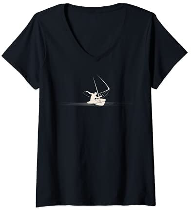 Damen Opti Segel Segelboot Alleine Segeln Segler Grafik T-Shirt mit V-Ausschnitt
