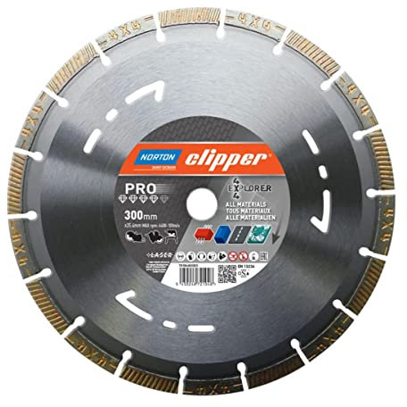 NORTON - Disco da taglio diamantato, 4 x 4, diametro 300 mm, 20 mm, 3 mm, 12 mm, clip