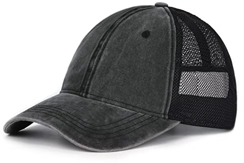 Zylioo Gorras XXL para cabezas grandes, gorra de béisbol de algodón lavado, gorra de camionero de malla, gorra vintage para correr, protección UV, sombreros deportivos de verano, Negro, XXL