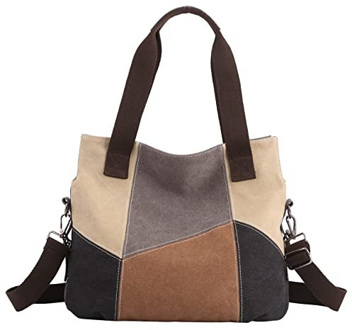 SIVENKE Borsa Donna Borsa a Tracolla, Borse a Mano e a Spalla Donna Multicolore in Tela Donna Hobo Borsa per Uso Quotidiano Shopping Lavoro Scuola Viaggio (Grigio)
