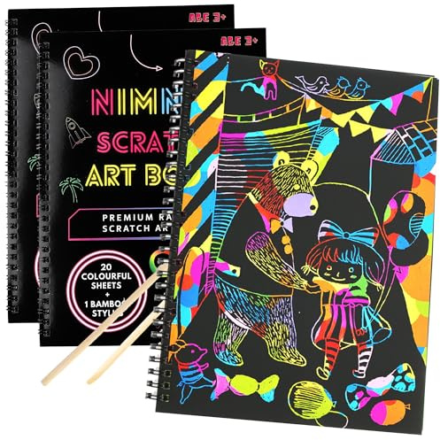 Nimnik Livre d'art à Gratter pour Enfants de 3 à 10 Ans, Papier à Gratter pour Noël, Anniversaire, Fête, Cadeaux Amusants pour Sacs De Fête pour Enfants