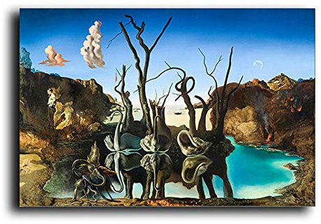 Salvador Dali Swans Reflecting Elephants Painting Abstract Posters and Print Canvas Wall Art Picture Living Room Decor 80x120cm(31x47in) No Frame