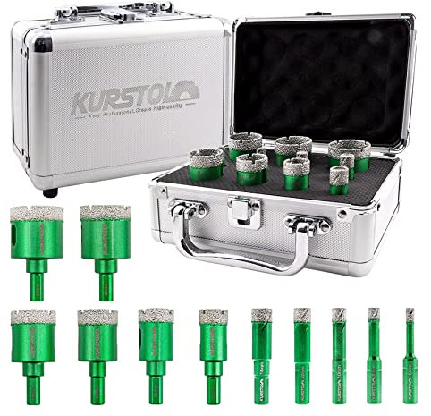 KURSTOL Diamant-Bohrkrone Kit - 11 Stück Diamantbohrer Dreikant Schaft 6/8/10/12/14/20/25/28/32/35/38MM Diamant Lochsägen für Porzellan Fliese Granit Marmor