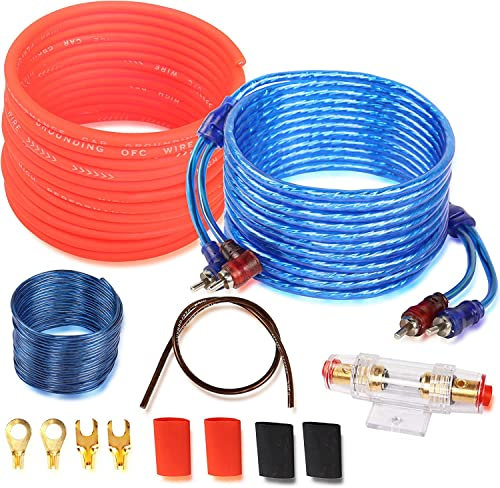 1800W 8 Gauge Car Power Amplifier Wiring Kit – Complete Installation Kit for Audio Subwoofer & Amplifier with Pre-Terminated Power Cable, Double Shielded RCA, Fuse Holder & Connector Terminal