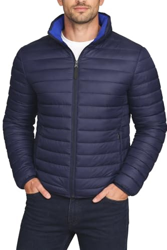 Xact Men's Insulated Funnel Neck Quilted Puffer Jacket, Soft Fleece-Lined Collar, Front Zipped Hand Pockets
