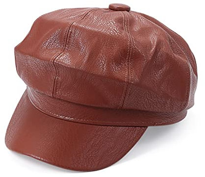 tcax Baskenmütze Damen Damen Damen Mädchen Leder Baskenmützen Baker Boy Schirmmütze Ballonmütze Sommer Wintermützen,Dunkelbraun,55-62Cm