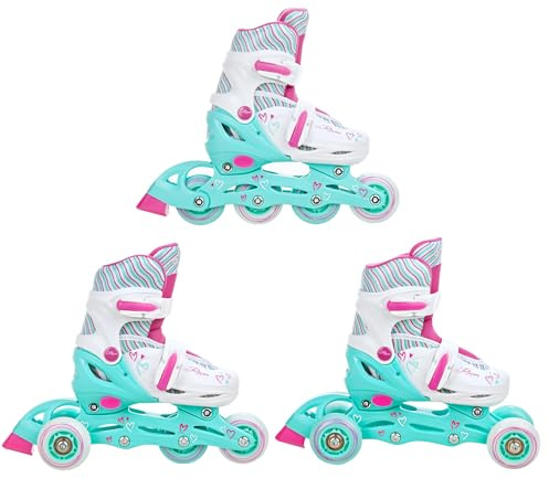 RAVEN - Inline skridskor för barn och vuxna - Triskates, Justerbara rullskridskor 3-i-1 för barn och vuxna - Loret Mint/Pink, 27-30 (16,5-18,5 cm)