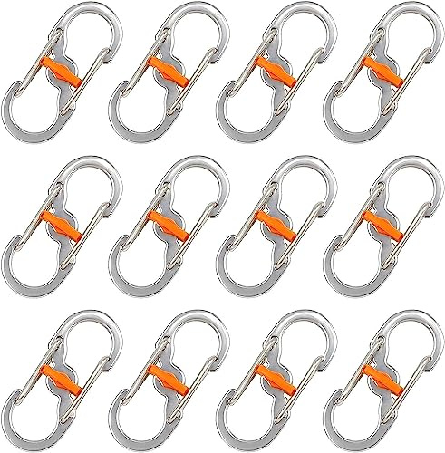 Jubaopen 12er Set Aluminiumlegierung Karabiner Schlüsselanhänger S-Form Doppelkarabiner Wasserdicht Edelstahl Schnalle EDC Tool Mini Schlüsselbund Haken