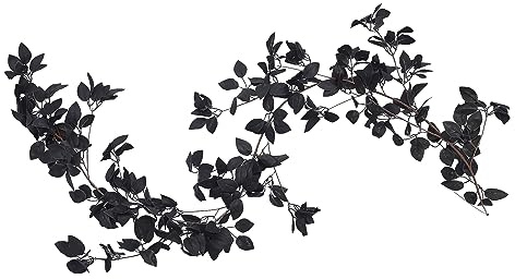 Belupai 5,6 Fuß Künstliche Schwarze Ranken-Halloween-Girlande, 2er-Pack Künstliche Rosenranken-Blumengirlande, Gefälschte Florale Wandbehangornamente mit Eukalyptusblättern für(Schwarz)