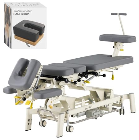 Massageliege elektrisch – 7 Sektionen mit Brust-/Becken-Drop | Fußschalter-Bedienung · Stahlfuß-Rahmen · Integrierter Schaumstoff · Präzise Lagerung · Für Fachpraxen · Robust für Dauereins
