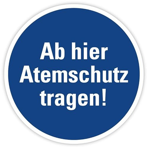 Aufkleber Gebotszeichen „Ab hier Atemschutz tragen!“ Folie ISO 7010 Signalblau | Ø 5-30 cm Made in Germany, Größen Name: Ø 20 cm