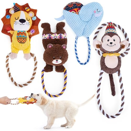 MOMOK Spielzeug für Hunde 4 Pack, Interaktives Plüsch Hundespielzeug Unzerstörbar für Welpen Kleine Mittlere Große Hunde, Quietschende Unkaputtbar