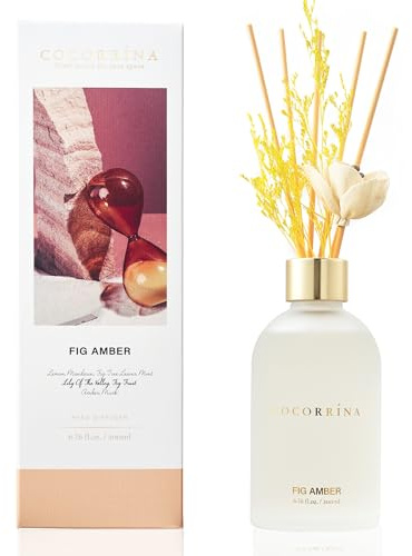 Cocorrína Diffusore Profumo Ambiente - Ambra di Fico Set di diffusori di canne da fiori da 200 ml con 10 bastoncini - Fragranza per la casa, camera da letto, bagno, scaffale
