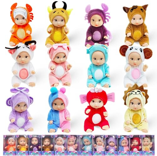 12 Pcs Mini Reborn Dolls, Various Constellations Mini Baby Doll with Clothes，Washable Mini Sleeping Rebirth Dolls Set, Realistic Movable Small Baby Dolls for Kid Boy Girl Gift