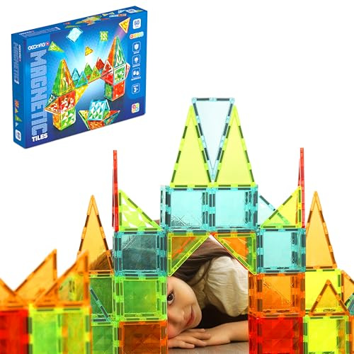 Geomag - Magnetic Tiles Gems 60 Pezzi, Costruzioni Magnetiche per Bambini, Tessere e Blocchi Magnetici 4 Forme, Giochi Bambini 3 Anni+, Giochi Montessori STEM Educativi, Idea Regalo Natale Compleanno