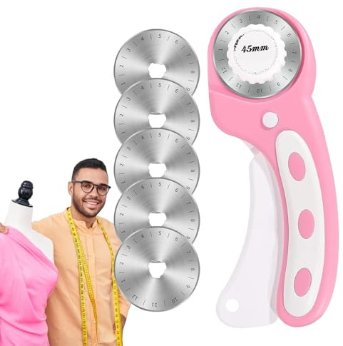 Cortador de tela giratorio ergonómico de 45 mm, cortador de tejido giratorio | Cortador giratorio de cambio rápido de 45 mm | Cortador giratorio de costura, cambio rápido, botón de seguridad para