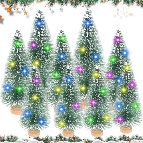 Mini Weihnachtsbaum, 9 Stück Weihnachtsbaum Künstlich, Grün Mini Tannenbaum, Tannenbaum Deko Klein, LED Künstlicher Kiefernbaum mit Holzsockel Schnee Effek Weihnachts Party Basteln for Tischdeko