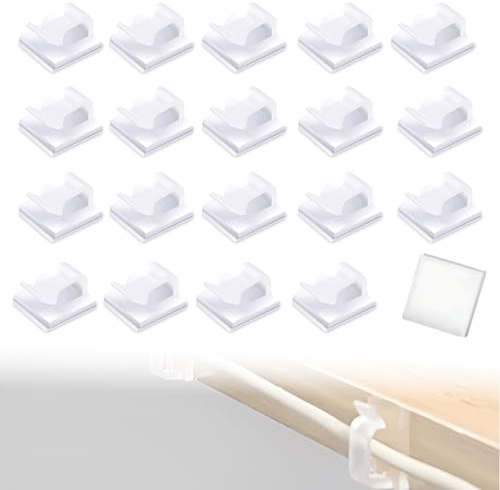 BQRKOTM 20 Stück transparente Kabelhalter, selbstklebend, 14 mm x 14 mm x 5 mm, für Kabel bis 5 mm Durchmesser, Wandkabelhalterung, Kabelbefestigung, Kabelclips, Kabelmanagement
