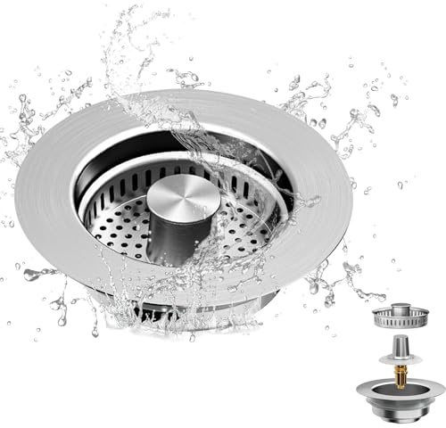 Niaciswe Crépine D'évier de Cuisine 3 en 1 Bouchon Evier Avec un Set Combiné Filtre Evier Cuisine Bouchon Evier Cuisine Bouchon Evier Cuisine Profondeur de L'éVier >37mm