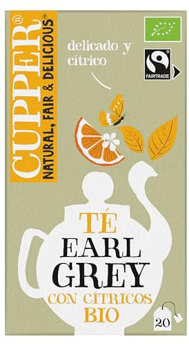 CUPPER Tè Earl Grey Con Agrumi Bio, Biologico e Fairtrade, Tè Nero Aromatizzato Con Arancia e Bergamotto, Filtri 100% Biodegradabili, Confezione da 20 Bustine