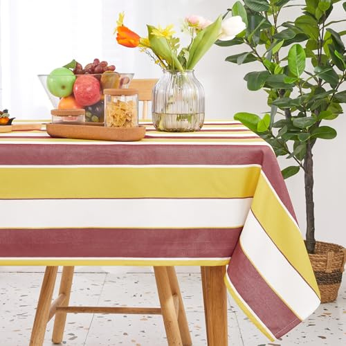 Deconovo Lotuseffekt Tischwäsche maschinenwaschbare Tischdecke wasserdichte pflegeleicht Tischtuch Tischschutz Elegante Tischdecken für Küche strapazierfähige, 130x200 cm, Rot + Gelb, 1 Stück
