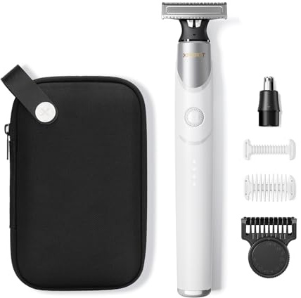 Xpert T Magnético Afeitadora Electrica Hombre Mujer con Estuche, Recortadora de Barba con Cabeza Pelos Nariz, Accesorio de Recorte con Peine Ajustable, Funda Set de Recorte Corporal todo en uno Blanco