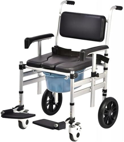 BOOZXCV Sedia Doccia da Toilette Mobile Pieghevole e Sedia a rotelle per Sedia a rotelle Pedale Pieghevole e rotelle di bloccaggio con Altezza Regolabile del Sedile