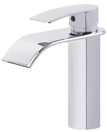 VirtuGro Grifo Lavabo Cascada con Cartuchos Cerámicos Grifos para Lavabos de Baño Grifo Monomando Lavabo en Acero Inoxidable con Agua Caliente y Fría Negro/Plateado (Plateado)