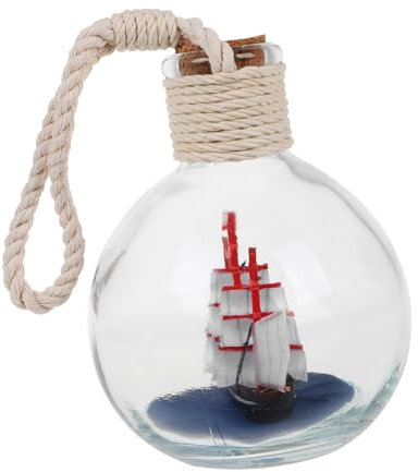 GLEAVI Mediterranean Style Drift Bottle Glass Sailing Boat Ornament for Coastal Nautical Home Decor