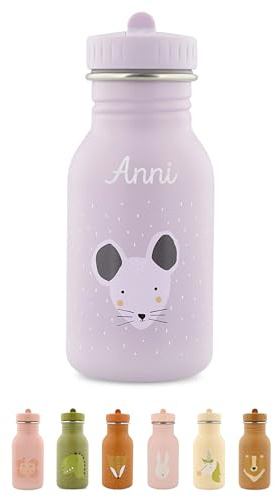 wunderwunsch Trinkflasche personalisiert für Kinder, Flasche personalisiert, Babyflasche, Kinder Flasche, Trixie Trinkflaschen mit individuellem Namen (Maus, 350ml)