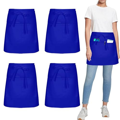 umboom 4 Stück Vorbinder Schürze, Kurz Kellner schürze mit 3 Taschen für Herren Damen Koch Küchen Grill (Polybaumwolle)
