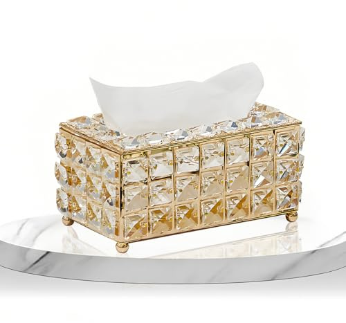 Kristall Taschentuchbox, Europäischen Glas Glitzernden Kosmetiktücherbox Desktop Seidenpapier Tissue Box Gesichtstücher Behälter für Wohnzimmer Esszimmer Büro (Gold)