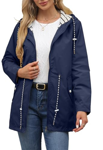 DINGJIUYAN Women's Breathable Waterproof Jacket Portable Waterproof Jacket with Hooded Outdoor Windproof and Waterproof Jacket Sports Climbing Cycling Clothing Navy Blue L