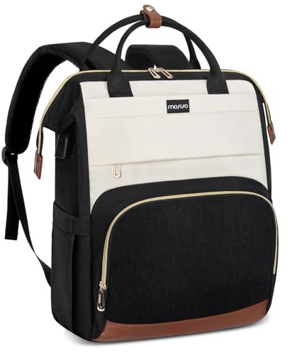 MOSISO Laptop Backpack for Women, 15.6 inch Laptop Bag with USB Charging Port&Front Corduroy Pocket, Carry on Computer Bookbag Travel Backpack Casual Daypack for Office College Work Business, Black