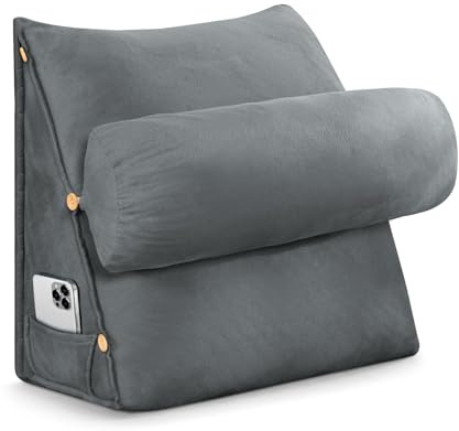 Mingfuxin Sofa Cushion Support Pillow, 3 IN 1 Adjustable Bed Wedge Reading Pillow for Sitting in Bed Adults, Triangular Backrest Cushion Pillows with Detachable Neck Roll & Removable Washable Cover