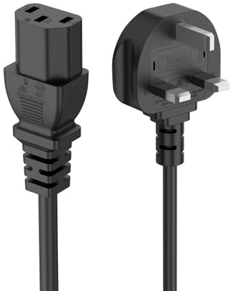 UK Computer Power Cable, 18AWG, BS 1363 to C13, 13A 250V, Black Replacement AC Power Cord, Kettle Lead/UK Power Cord, Power Supply Cable, TV/Monitor Power Cable (2m)