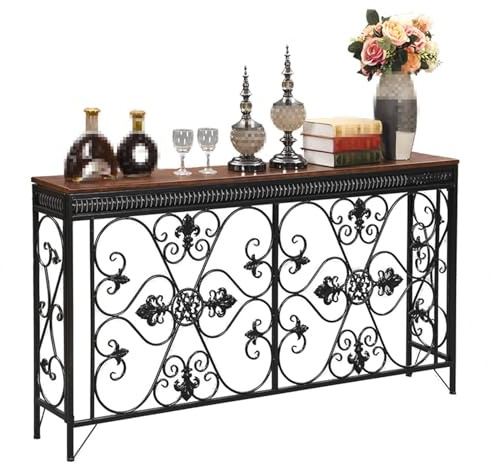 JINGSHIQIAOPL Vintage Wrought Iron Radiator Cover Shelf, Ornate Metal Radiator Guard with Top Shelf for Entryway, Living Room, Hollow Carved Design, Black, White(Black)