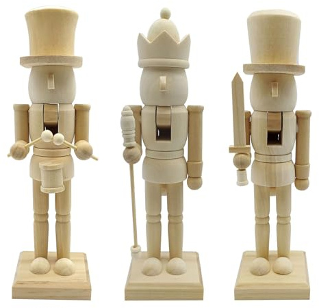Kashyke Nussknacker Figur aus Holz zum Selbstgestalten 26cm, Weihnachts Dekofigur zum Bemalen - Weihnachtsfigur Adventsfigur Holzfigur Holzsoldat DIY Tisch Deko Austeller (A&B&C)