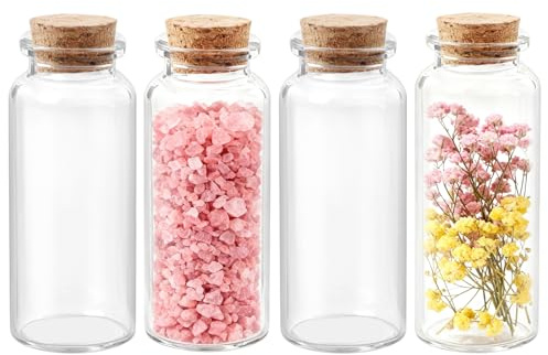 BLMHTWO 4PCS 30ml Mini Glass Bottles with Cork, Clear Tiny Bottles with Cork Glass Vials Extra Mini Jar with Lids for DIY Art Crafts Project Jewelry Pendant Party Favors