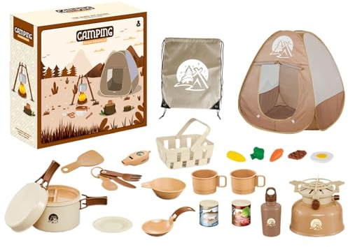 Giocattoli da campeggio all'aperto - Fai finta di giocare a attrezzi da campo, giocattoli da cucina, utensili da picnic finti sicuri con spazio di archiviazione portatile durevole | Divertente set di