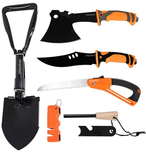 6 en 1 Kit de Hacha de Supervivencia,Juego de Accesorios para Acampar,Set de Camping con Hachas de Supervivencia,Palas Plegables,Sierras Plegables,Regalos para Hombres,para Acampar,Aventura